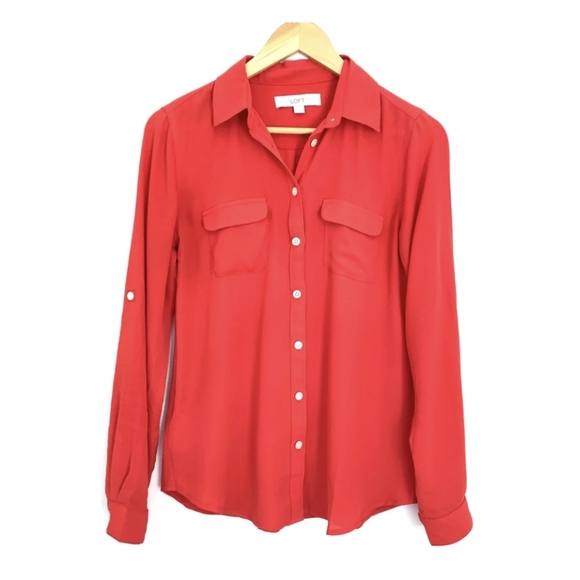{LOFT} Utility Red Button-Down Women's Shirt - Size XL - Picture 1 of 10